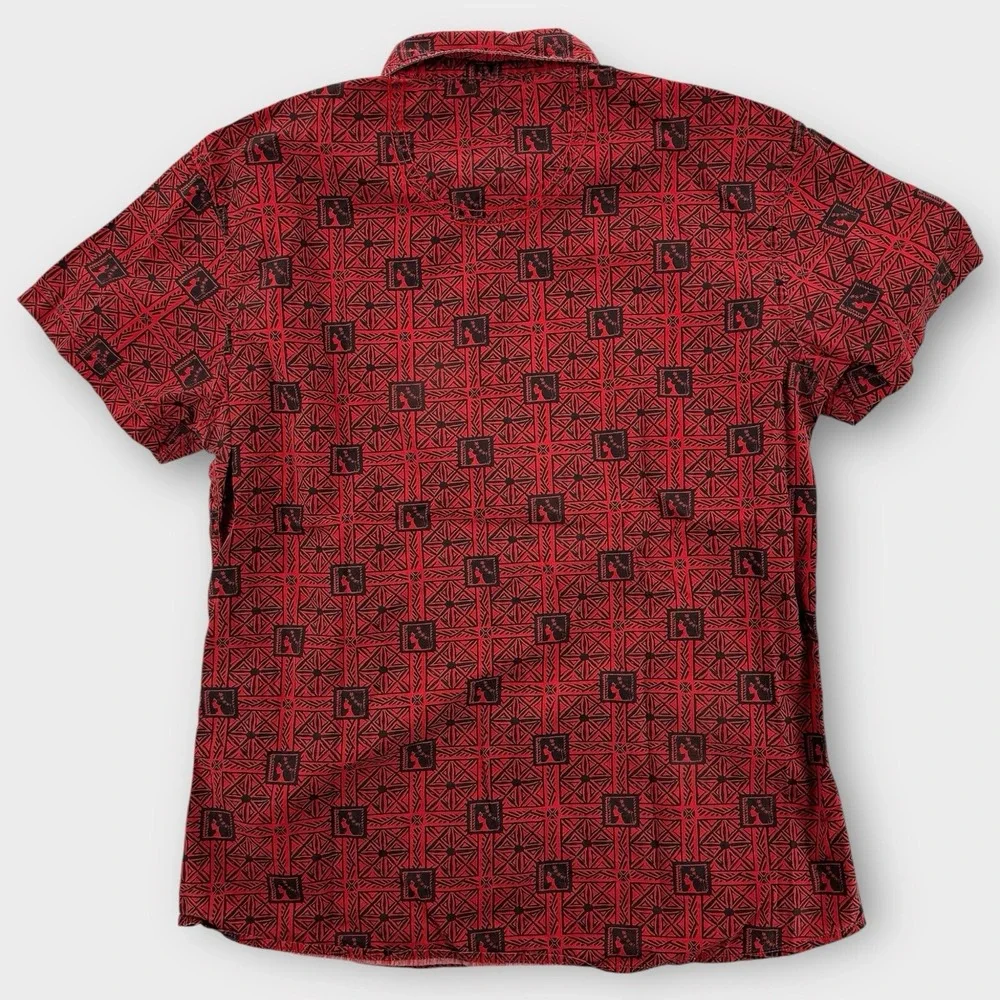 Vintage Hinano Tahiti Hawaiian Shirt Mens Small Red Hula‎ Dancer Heads Aloha